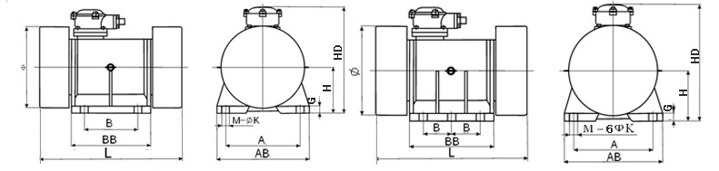 BZD防爆振動電機(jī)外形結(jié)構(gòu)