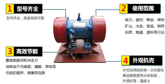 lzf倉(cāng)壁振動(dòng)器：1，型號(hào)齊全：型號(hào)齊全，質(zhì)量穩(wěn)定可靠。2，適用范圍：電力，建材，糧食，煤炭，礦山，冶金，食品，制藥，化肥，陶瓷，磨料等行業(yè)。3，高效：靠高頻振動(dòng)和沖擊力消除由于內(nèi)摩擦，潮解，帶電等引起的塔供，堵塞等現(xiàn)象。4，外觀機(jī)殼：外殼采用消失模一次性整體鑄造替換原有分體制造，外觀好看，強(qiáng)度大。